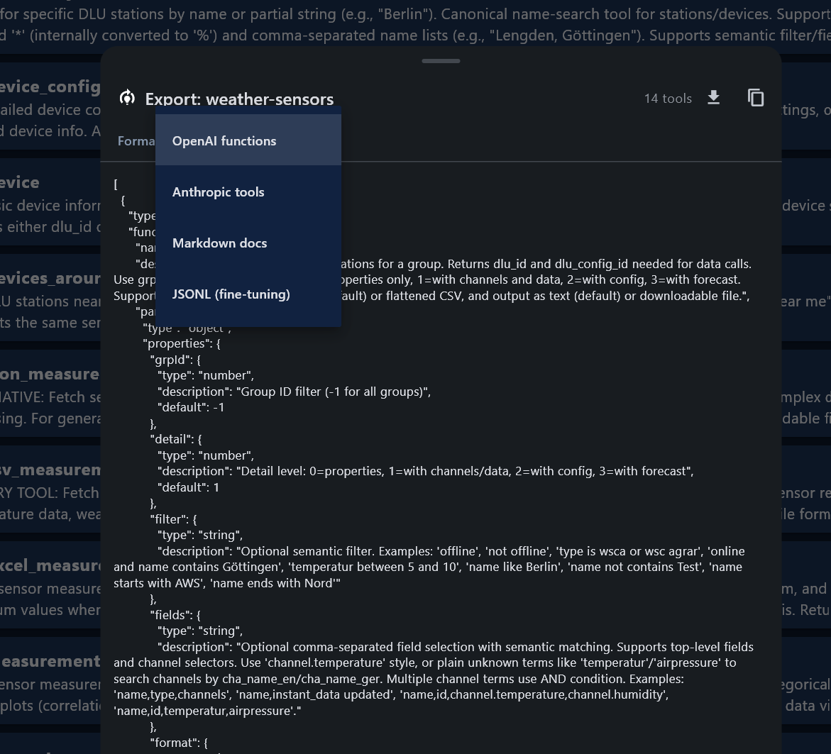Export format picker