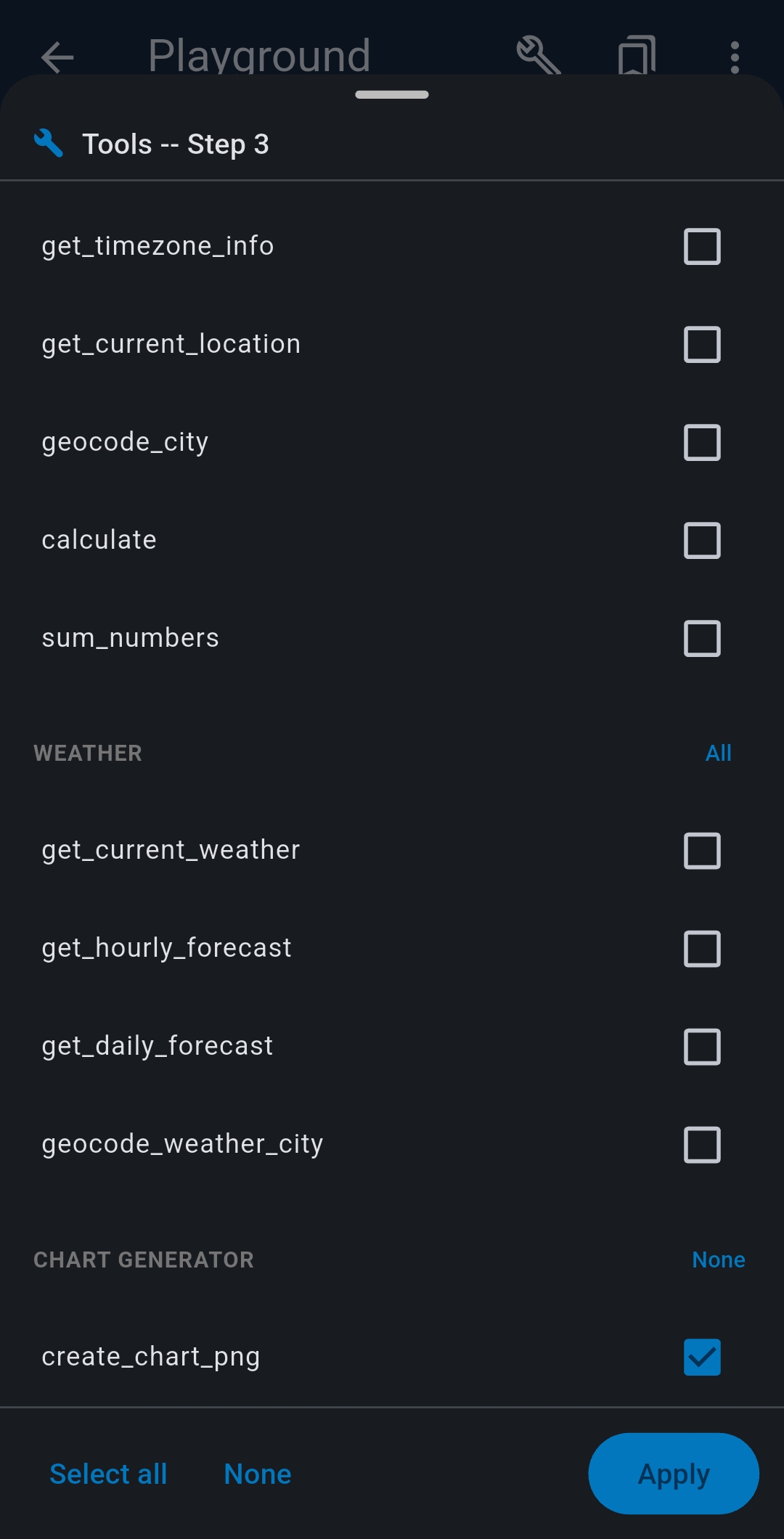 Per-step tools