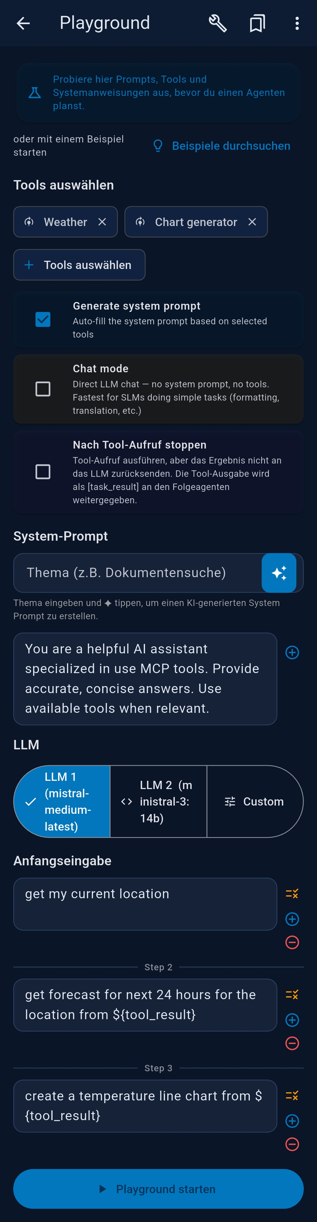 Playground system prompt