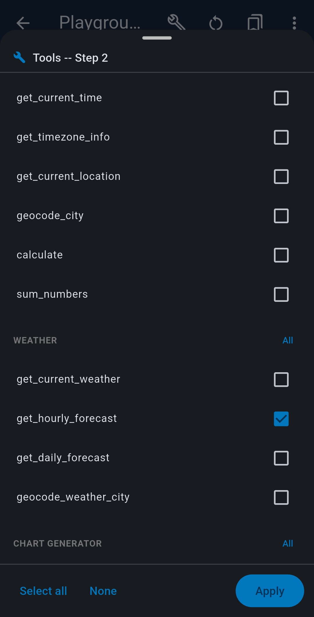 Playground LLM selector