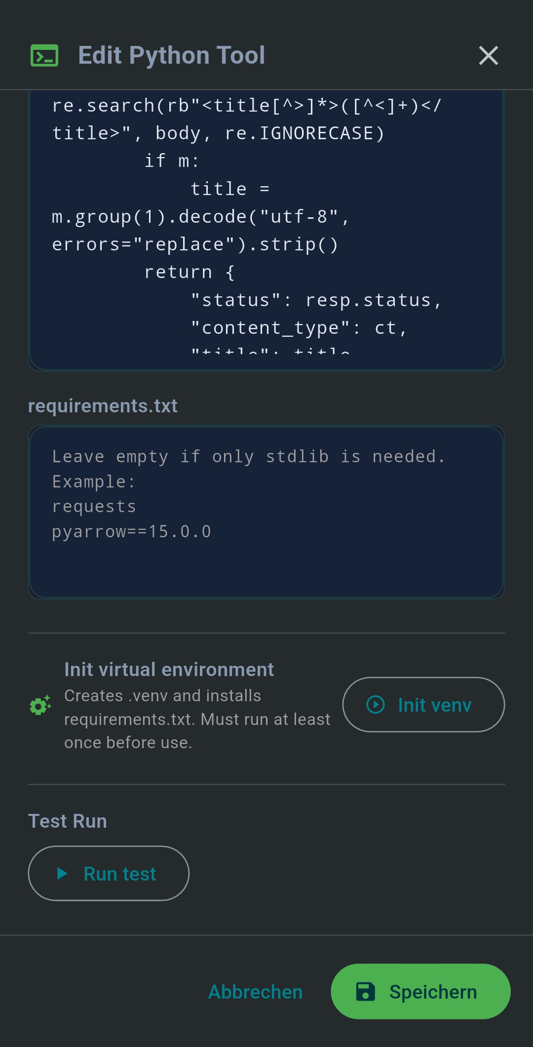 Python Tool editor