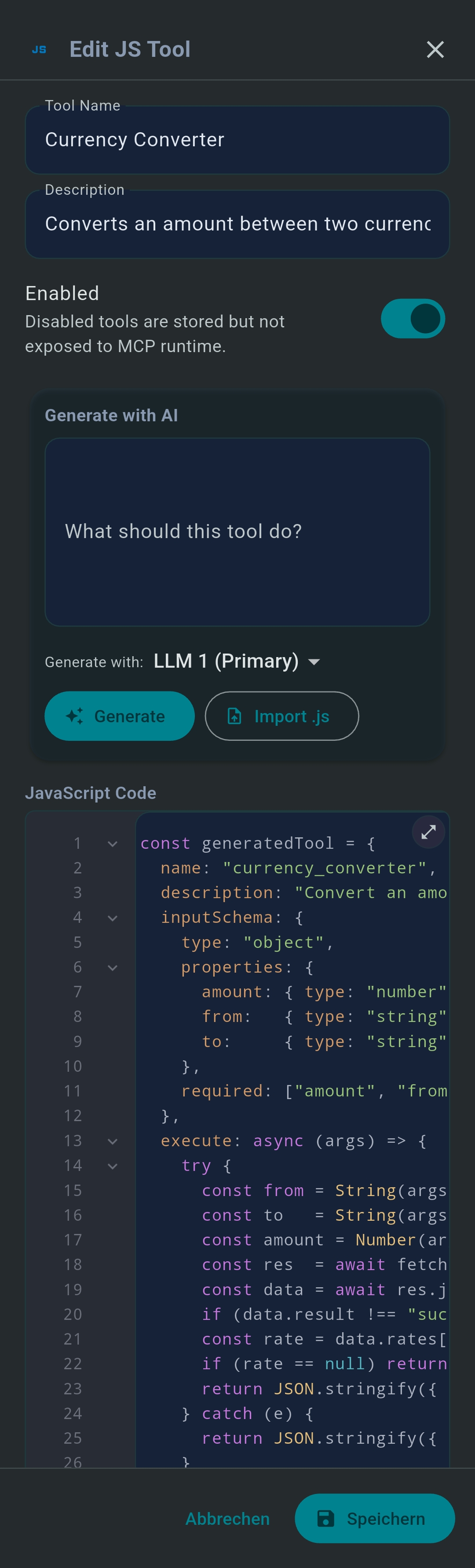 JS Tool editor