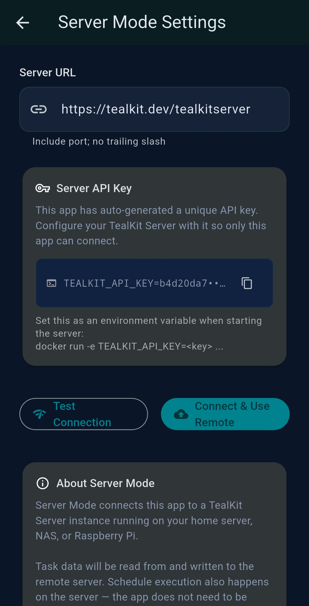 Server Mode settings